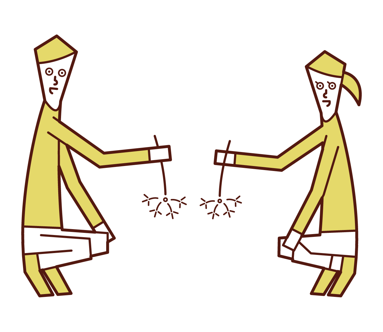 線香花火を楽しむカップルのイラスト フリーイラスト素材 Kukukeke ククケケ