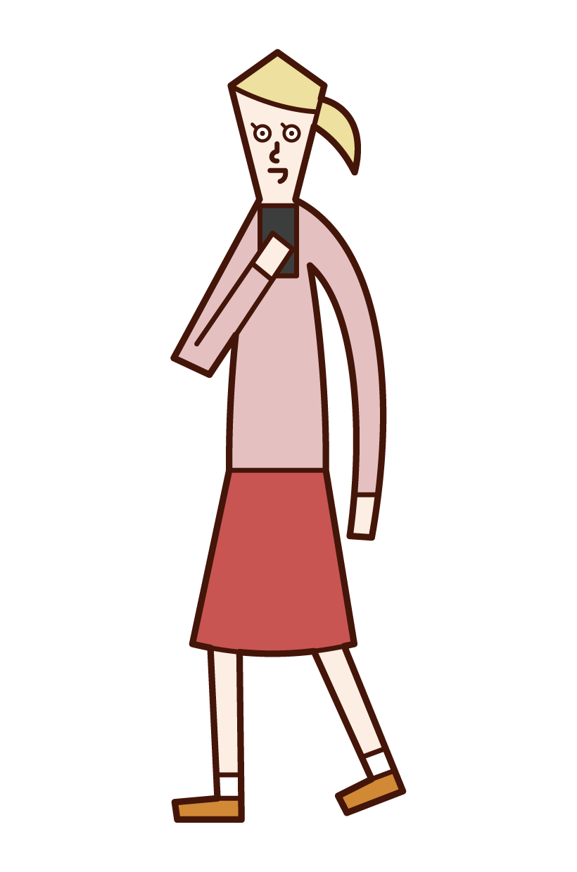 歩きながらスマートフォンを操作する人（女性）のイラスト