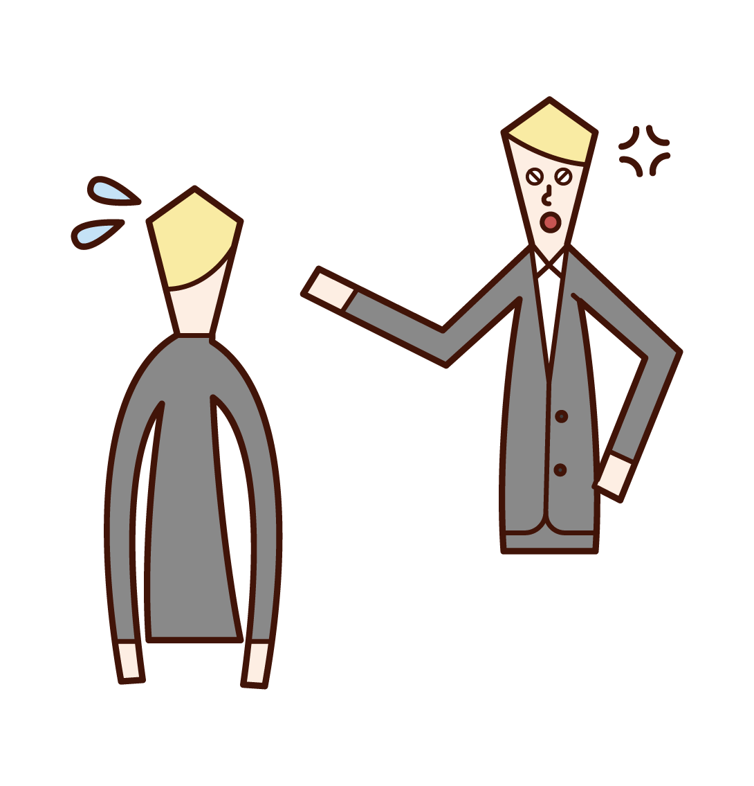 Illustration of a boss (man) rebuking his subordinates