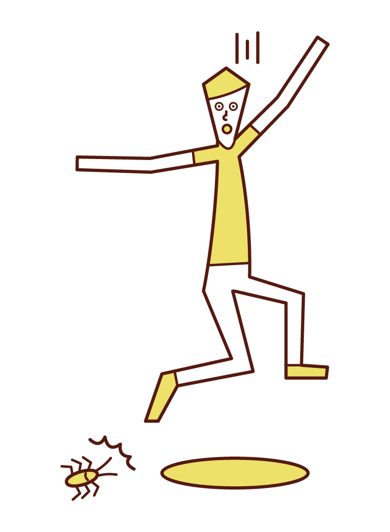 Illustration of a man jumping in surprise with an insect