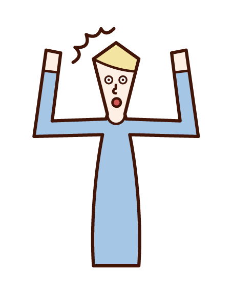 Illustration of a man who raises his hands and is surprised