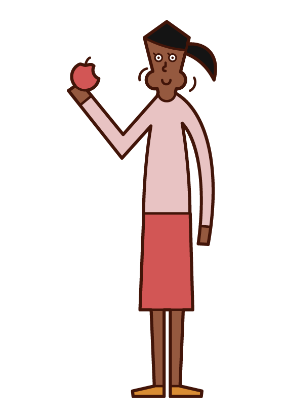 リンゴを食べる人（女性）のイラスト