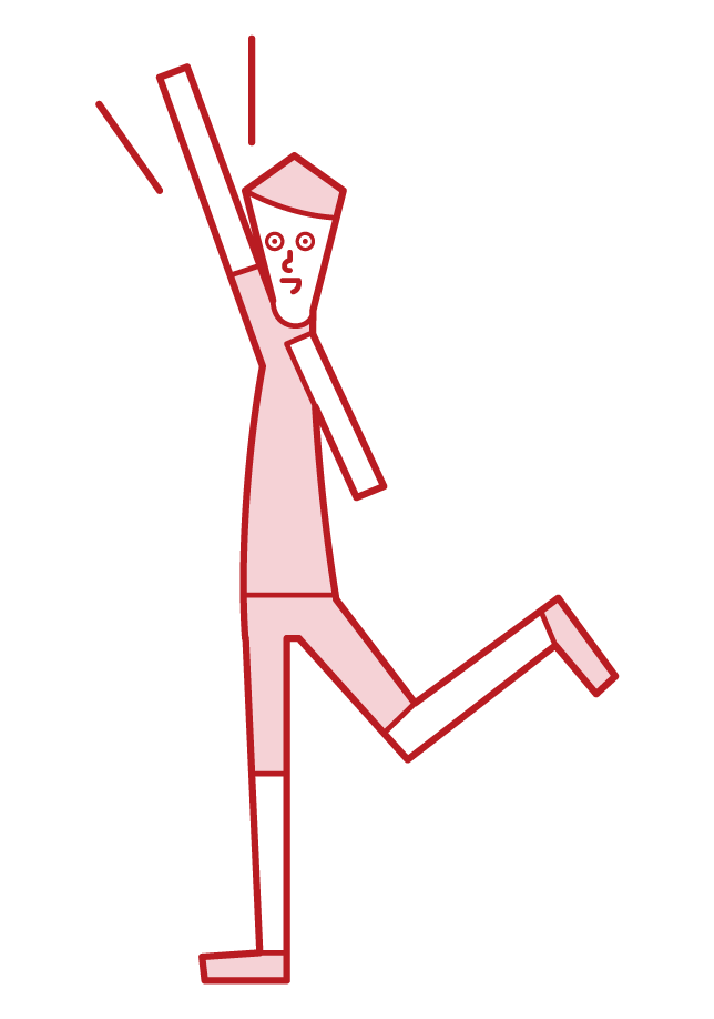 Illustration of a man who raises his hand high and puts his heart into it