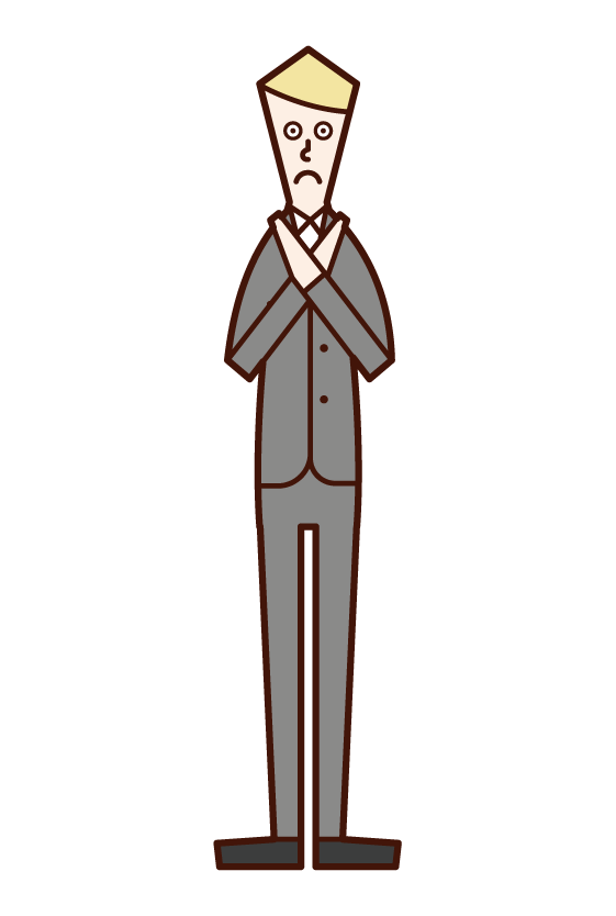 Illustration of a man in a suit who does a gesture with a sign