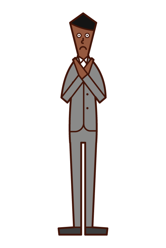Illustration of a man in a suit who does a gesture with a sign