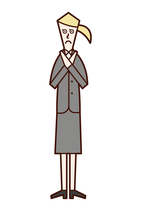 Illustration of a person (a woman in a suit) who does a gesture with a sign