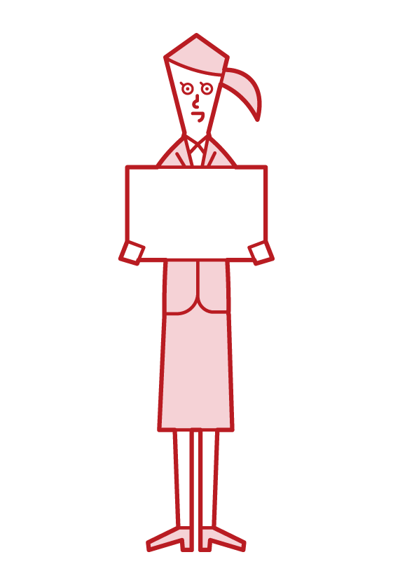 Illustration of a person (a woman in a suit) who has a message board