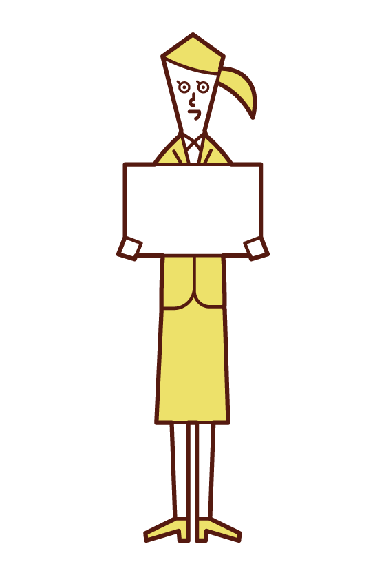 Illustration of a person (a woman in a suit) who has a message board