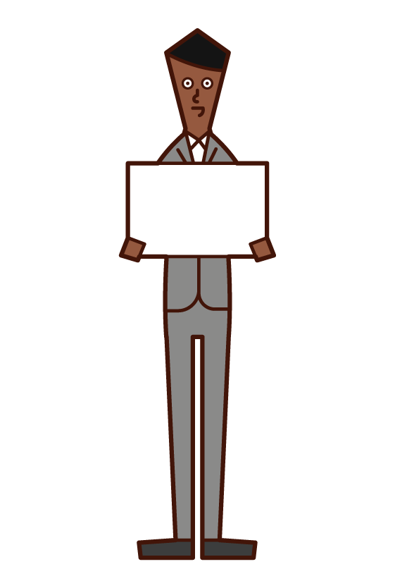 Illustration of a man in a suit who has a message board