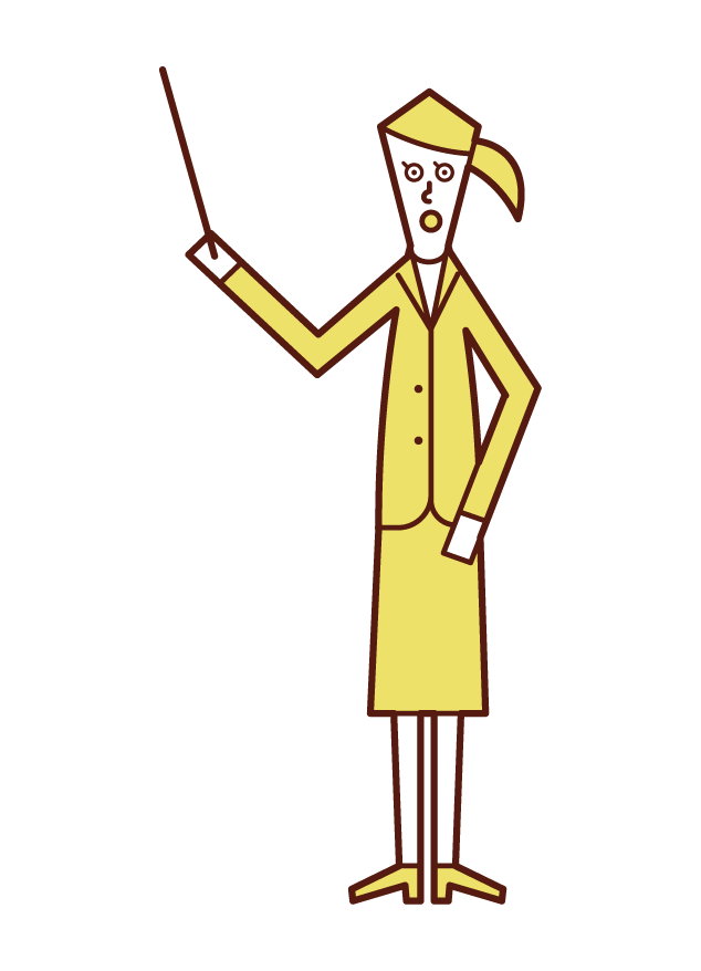 Illustration of a person (woman) who explains with an instruction stick