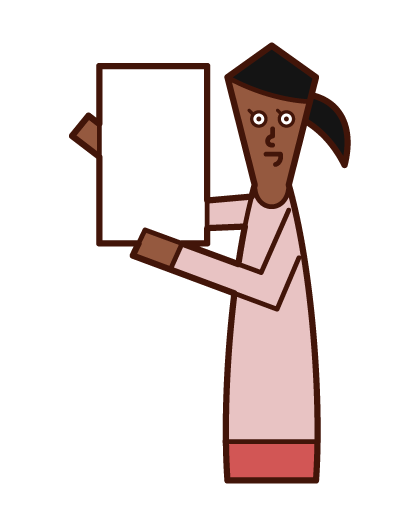 Illustration of a woman holding up a message board