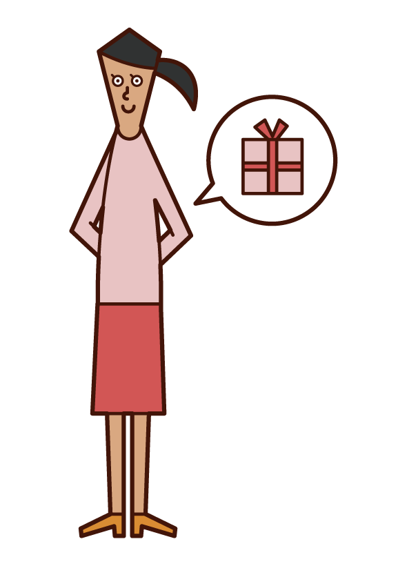 Illustration of a woman who has a present hidden
