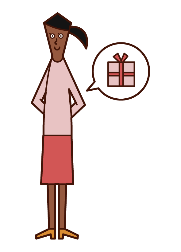 Illustration of a woman who has a present hidden