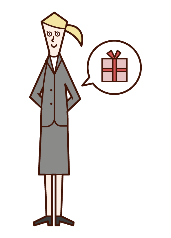 Illustration of a woman in a suit who has a hidden present
