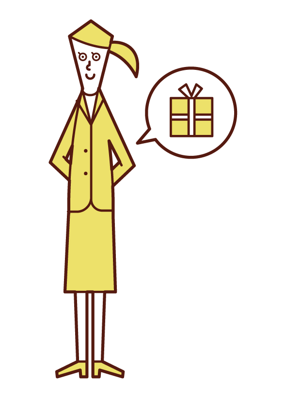Illustration of a woman in a suit who has a hidden present