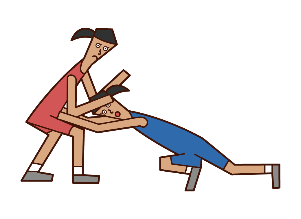 Illustration of a wrestling player (woman) making a tackle