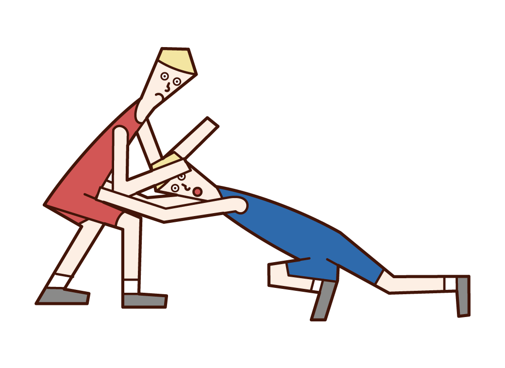 Illustration of a wrestling player (man) making a tackle