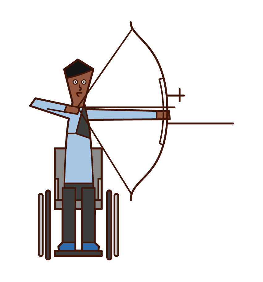 Illustration of an archery player (man) sitting in a chair