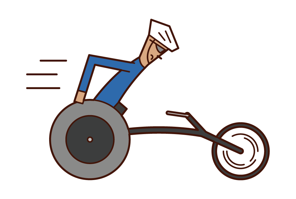 Illustration of a track and field athlete (man) in a competitive wheelchair