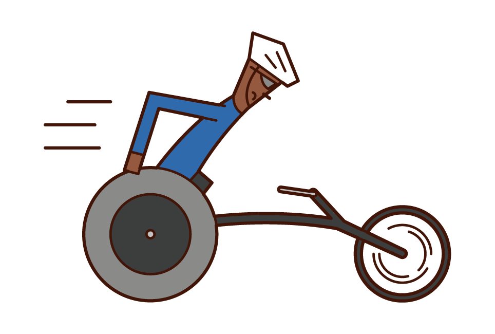Illustration of a track and field athlete (man) in a competitive wheelchair