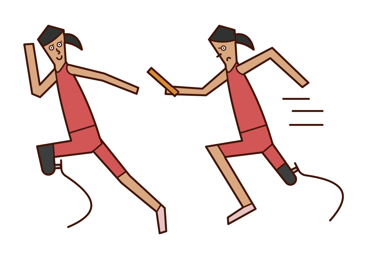 Illustration of a relay player (woman) with a prosthetic leg