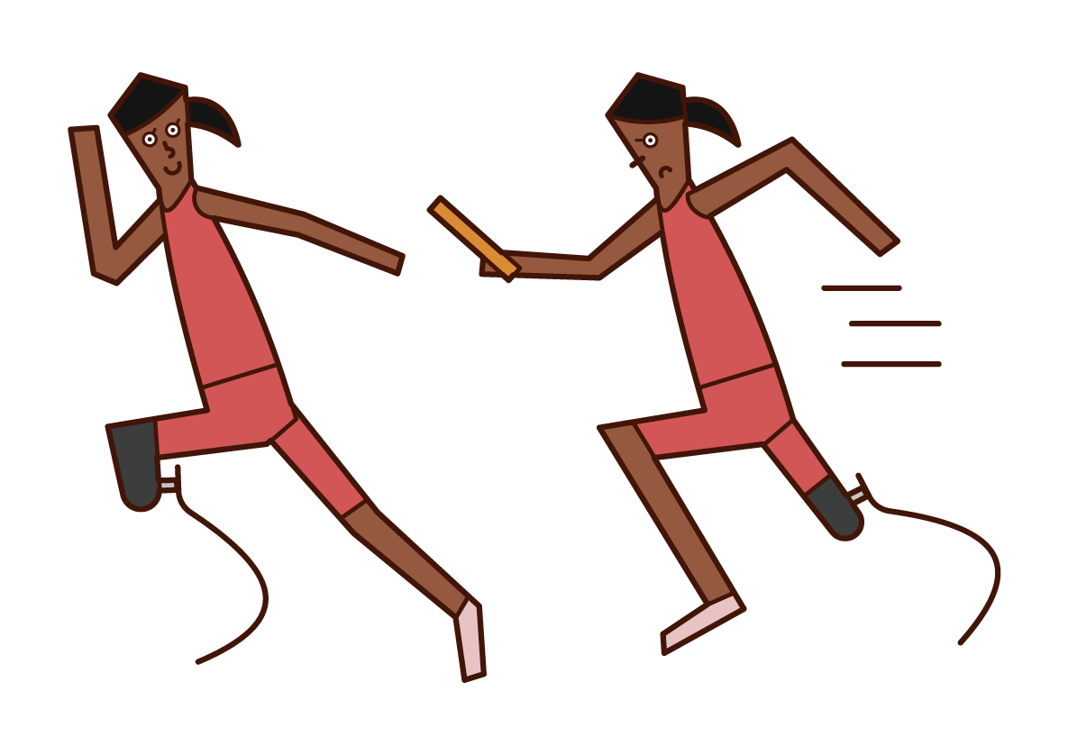 Illustration of a relay player (woman) with a prosthetic leg