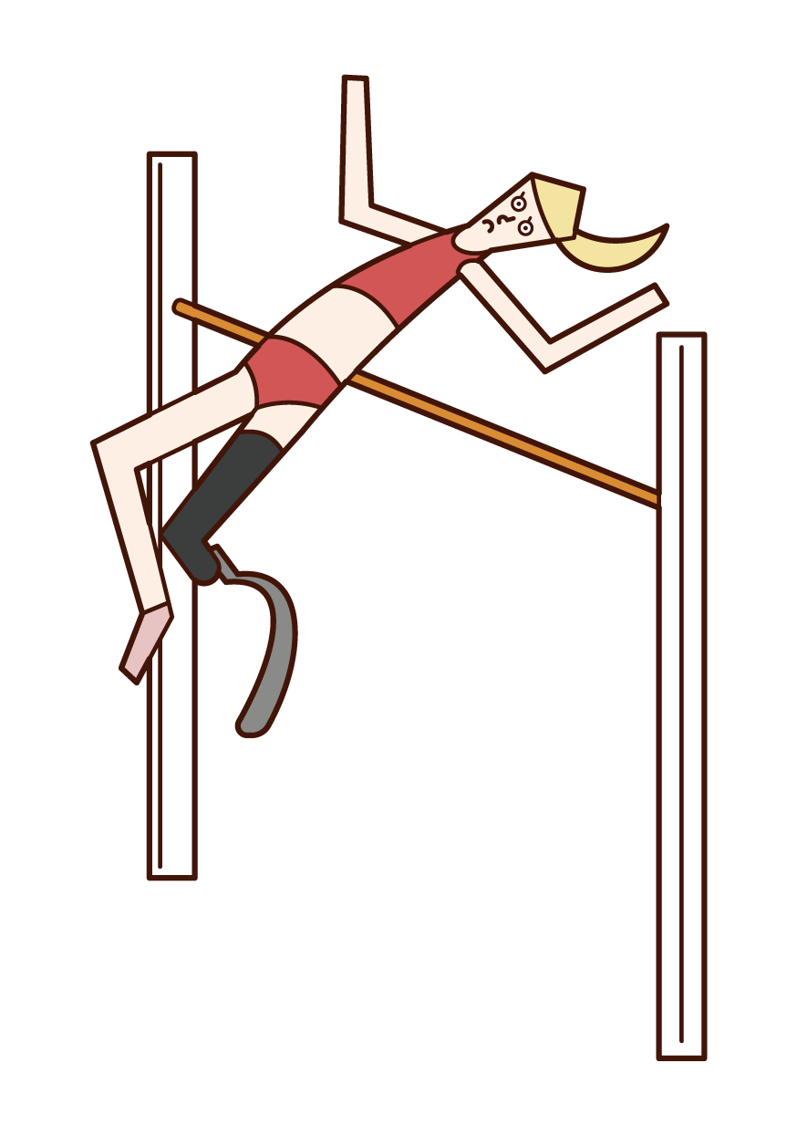 Illustration of a high-flying player (woman) with a prosthetic leg