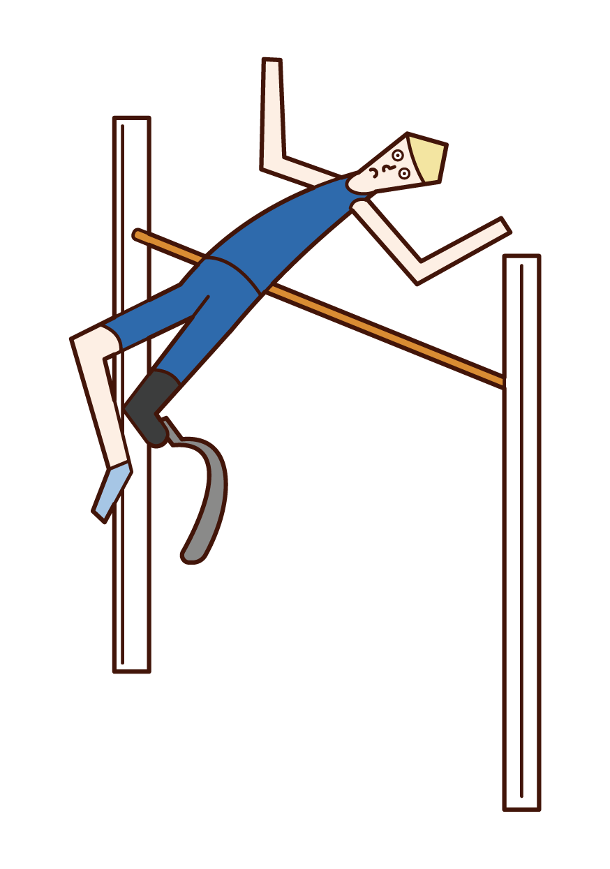 Illustration of a high-flying player (man) with a prosthetic leg