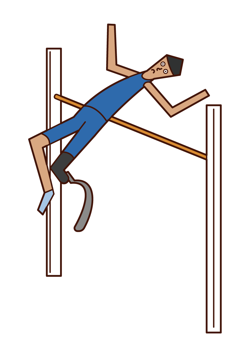 義足を付けた走り高飛びの選手（男性）のイラスト