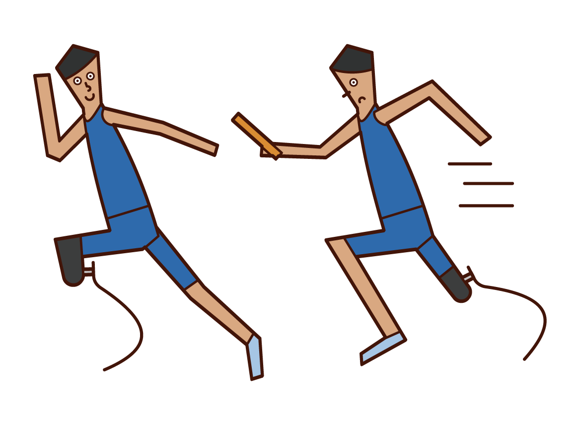 Illustration of a relay player (man) with a prosthetic leg