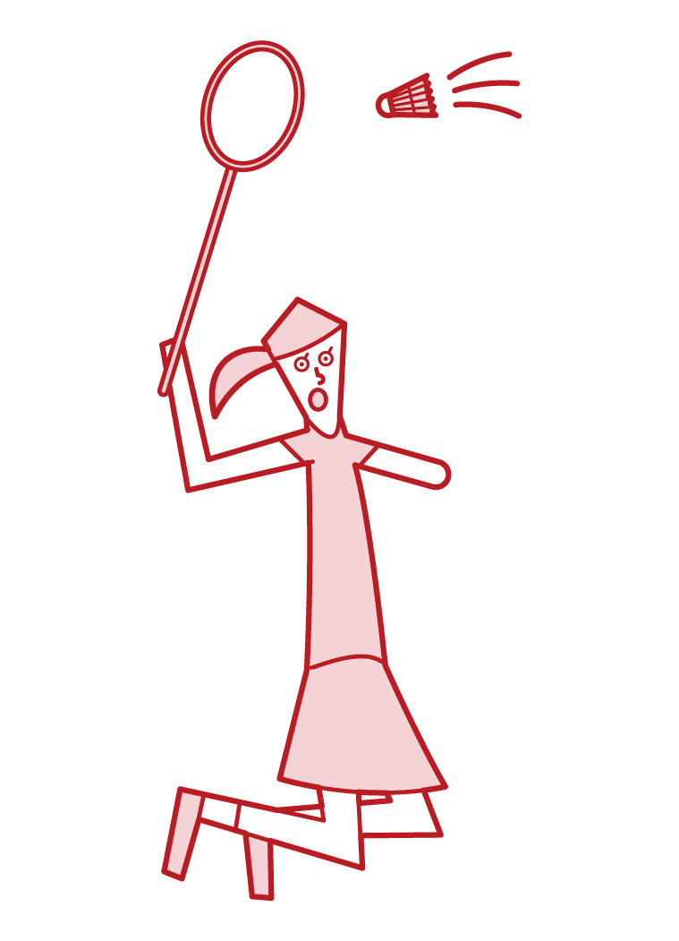 Illustration of Paralympic badminton player (woman hitting a smash)