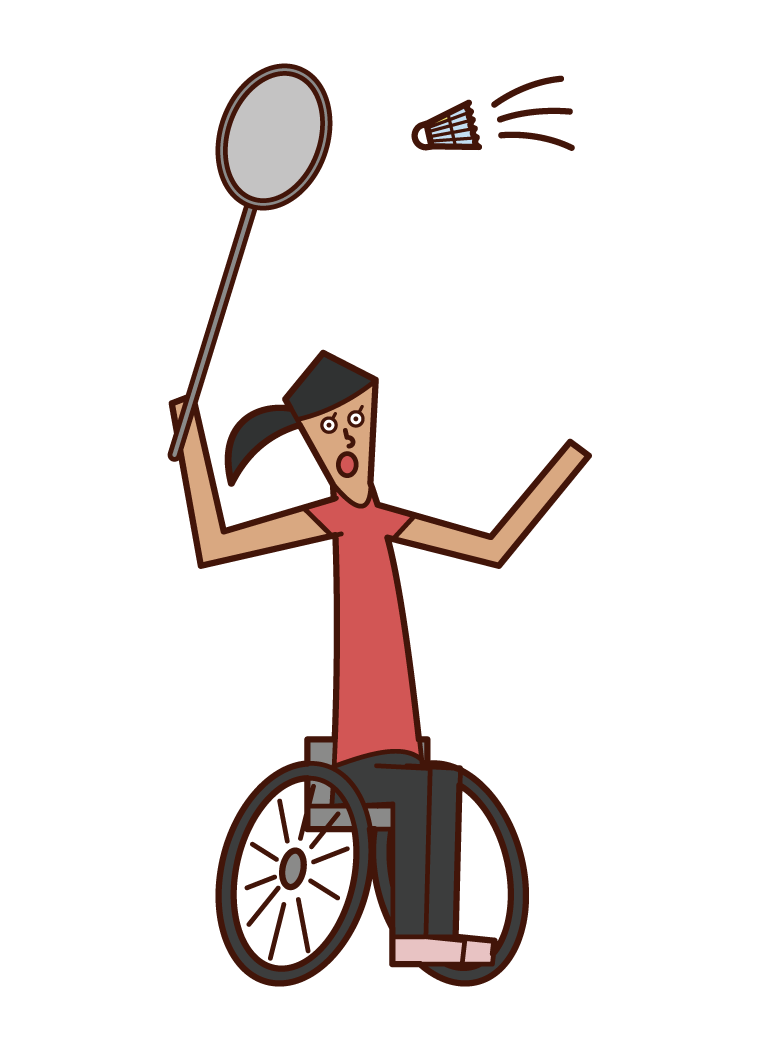 Illustration of a badminton player (woman) in a wheelchair