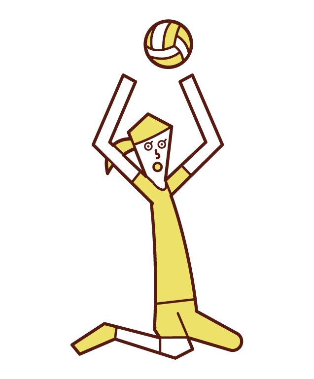Illustration of a sitting volleyball player (woman) raising a toss