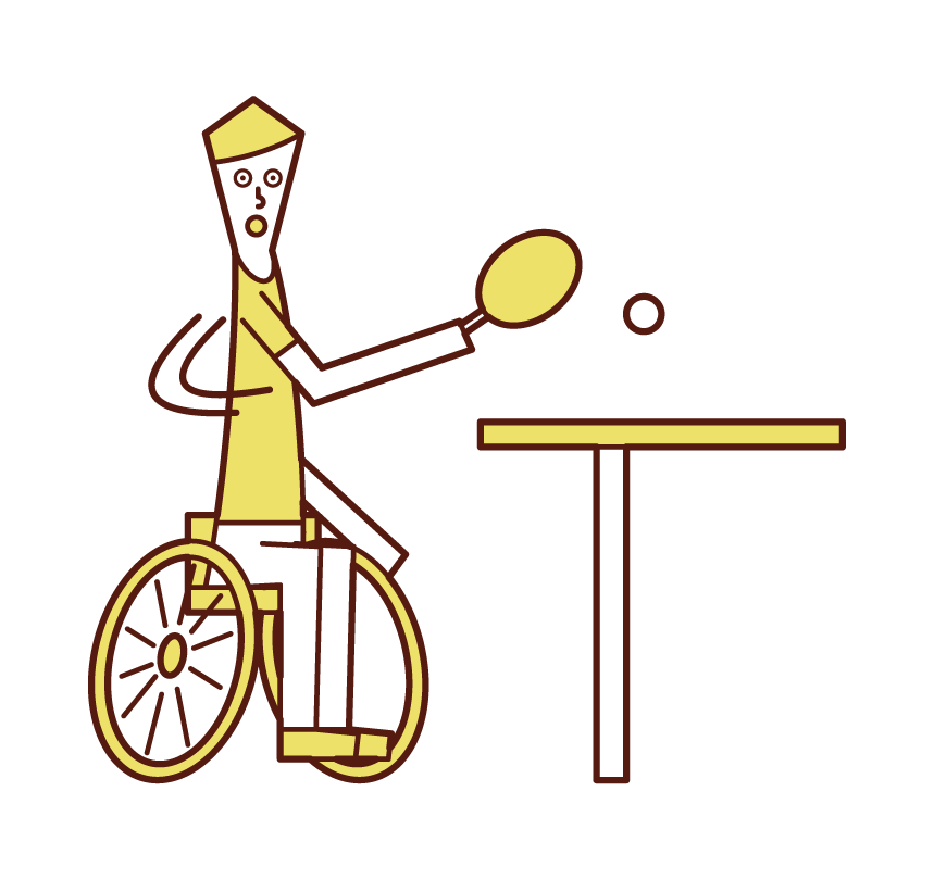 패럴림픽 탁구 선수(휠체어를 탄 남자)의 일러스트