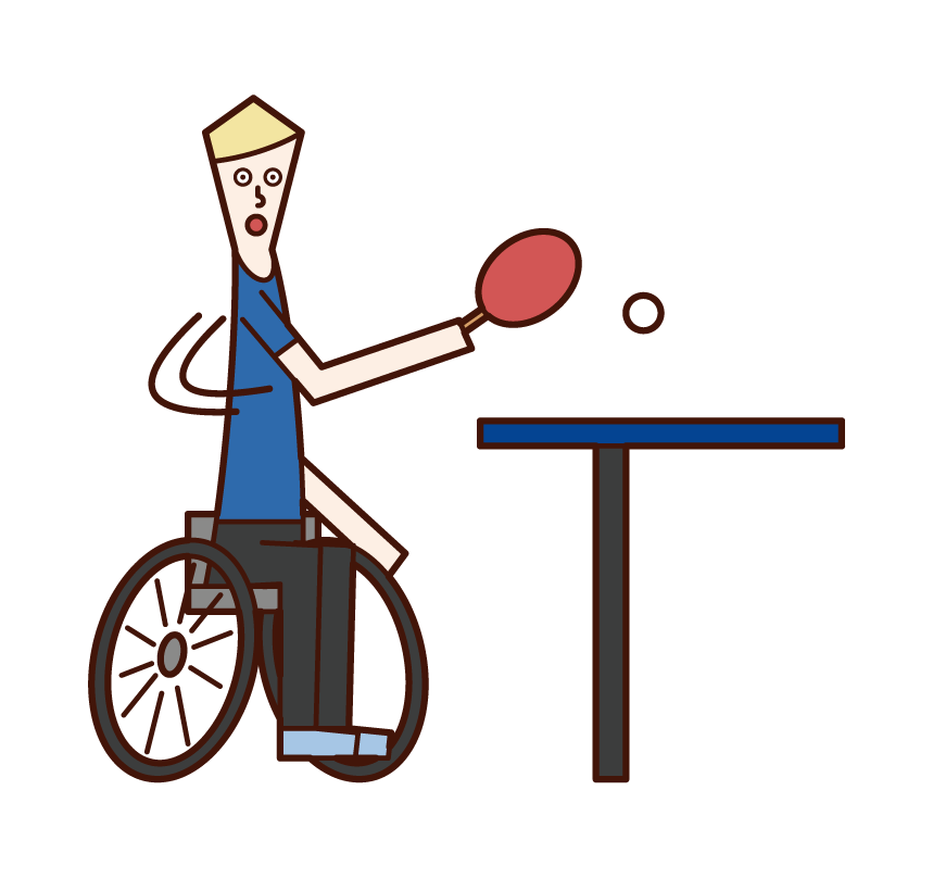 パラリンピックの卓球選手（車椅子に乗った男性）のイラスト