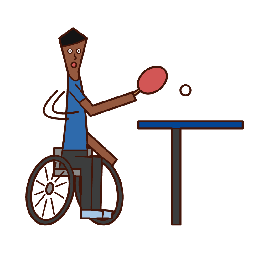 パラリンピックの卓球選手（車椅子に乗った男性）のイラスト