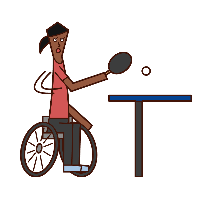 Illustration of a Paralympic table tennis player (a woman in a wheelchair)
