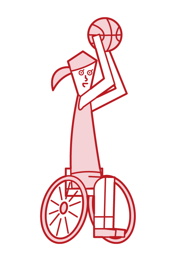 Illustration of a wheelchair basketball player (woman) hitting a shot