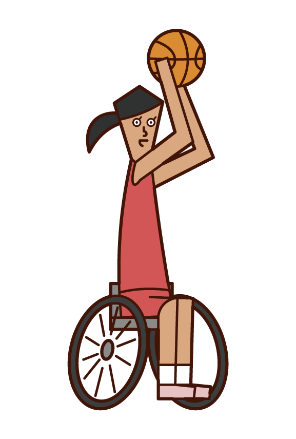 シュートを打つ車椅子バスケットボールの選手（女性）のイラスト