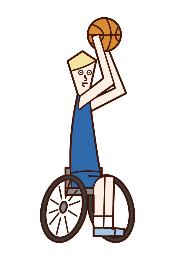 휠체어 농구 선수 (남성)가 샷을 치는 그림