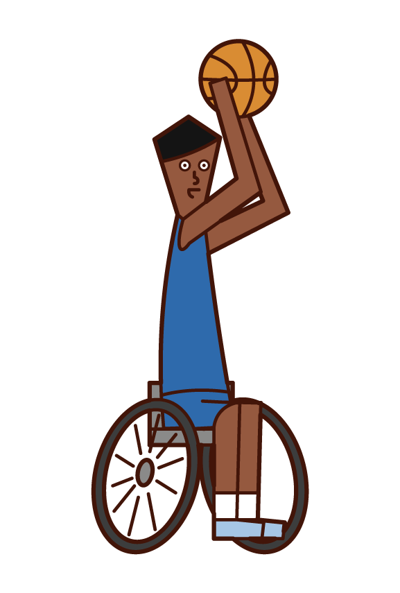 シュートを打つ車椅子バスケットボールの選手（男性）のイラスト