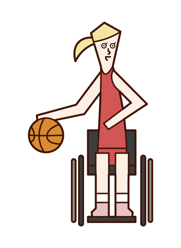 휠체어 농구 선수(여자) 드리블 일러스트