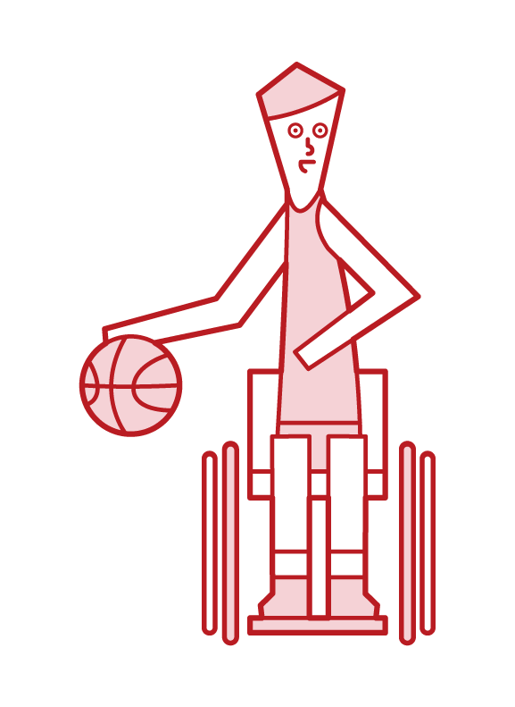 Illustration of a wheelchair basketball player (man) dribbling