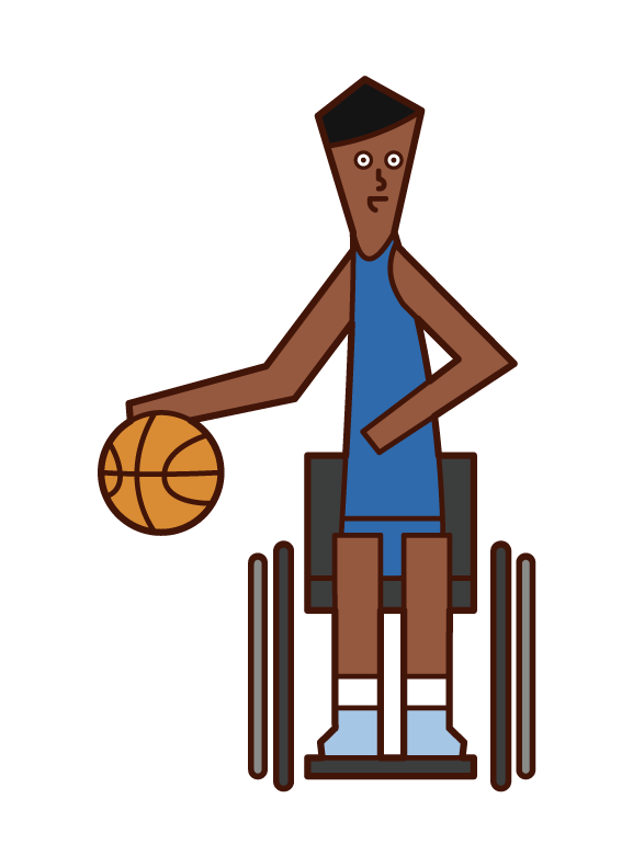 Illustration of a wheelchair basketball player (man) dribbling