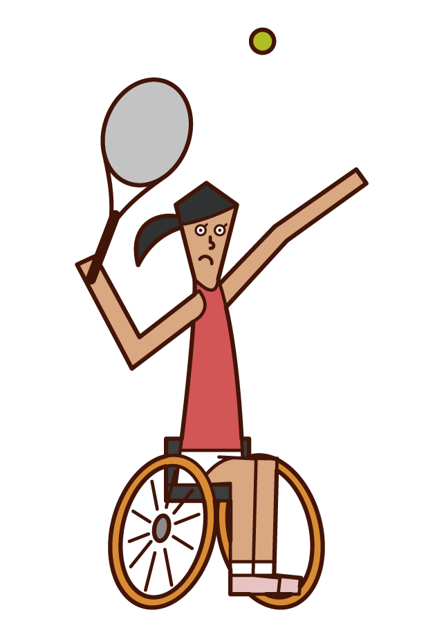 サーブを打つ車椅子テニスの選手（女性）のイラスト