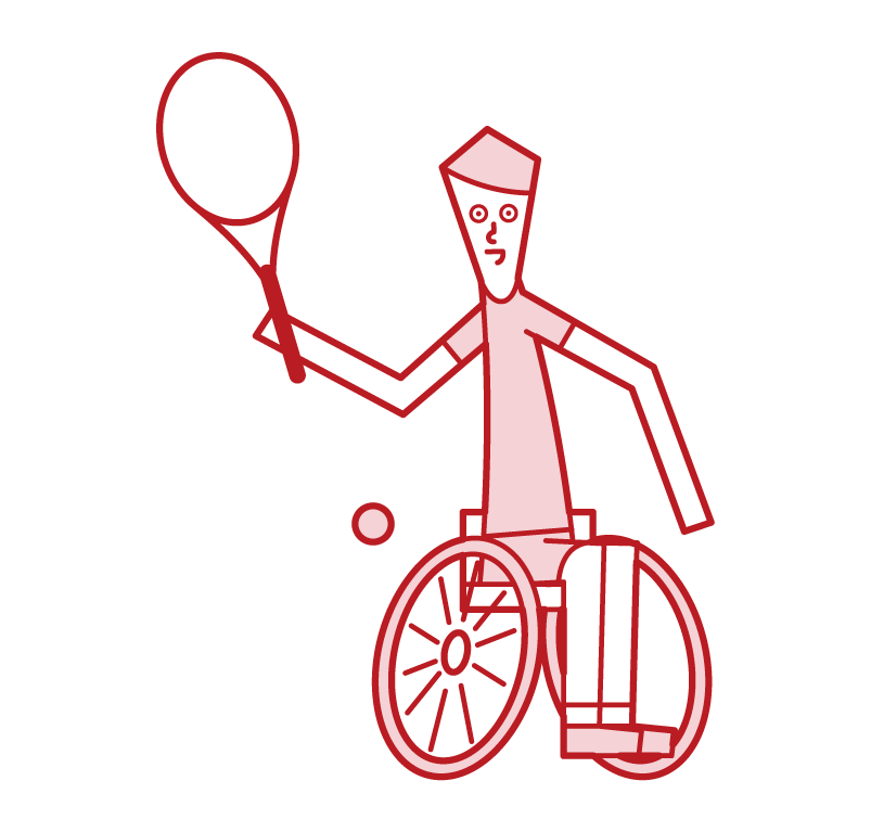 球を打つ車椅子テニスの選手（男性）のイラスト