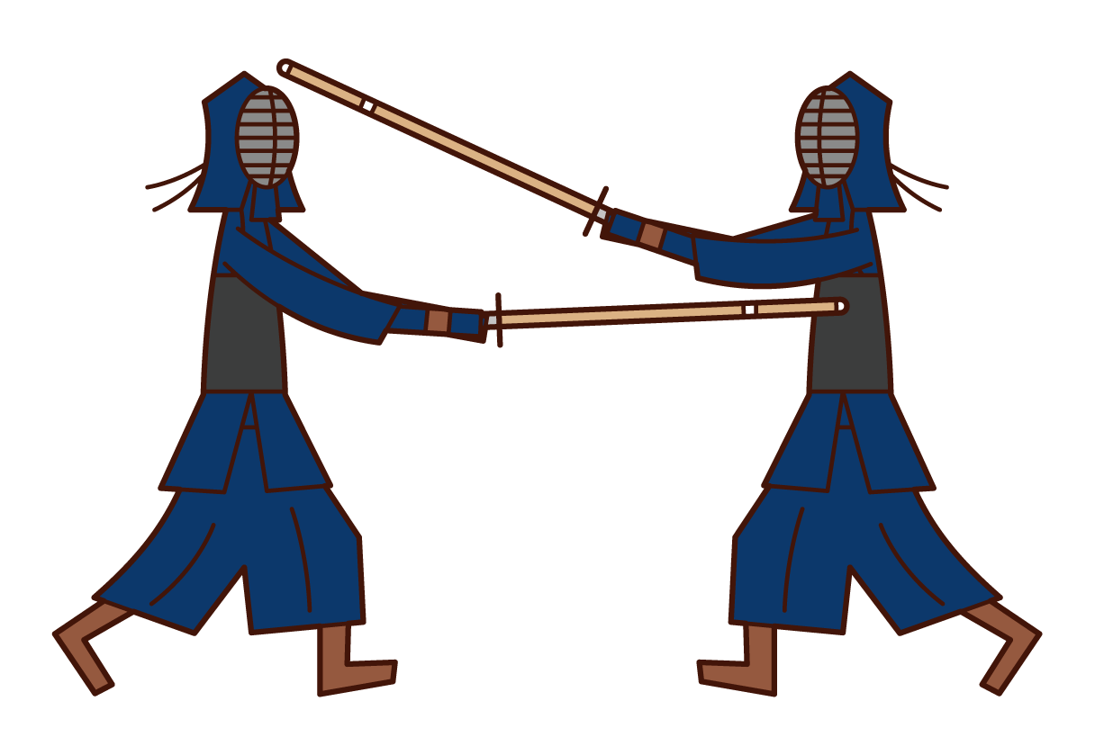 試合をする剣道の選手のイラスト