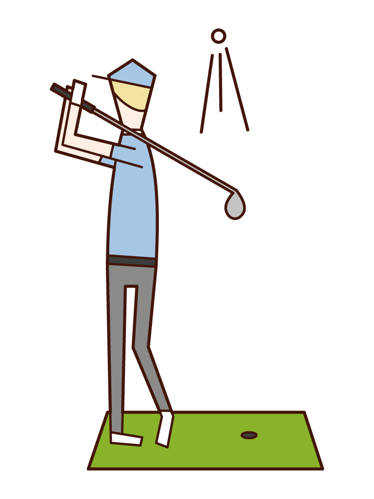 Illustration of a man practicing at a golf driving range