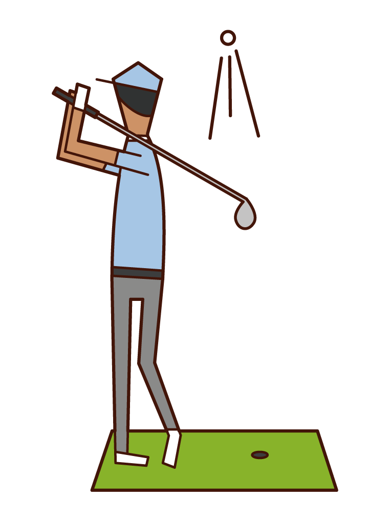 Illustration of a man practicing at a golf driving range