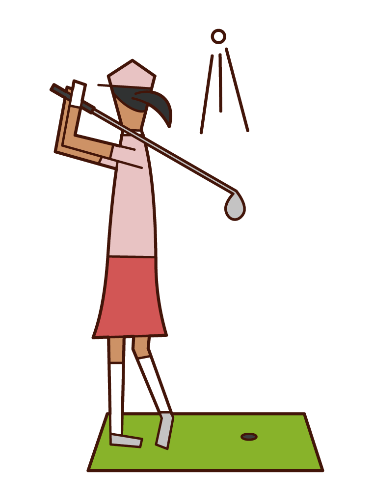 Illustration of a woman practicing at a golf driving range